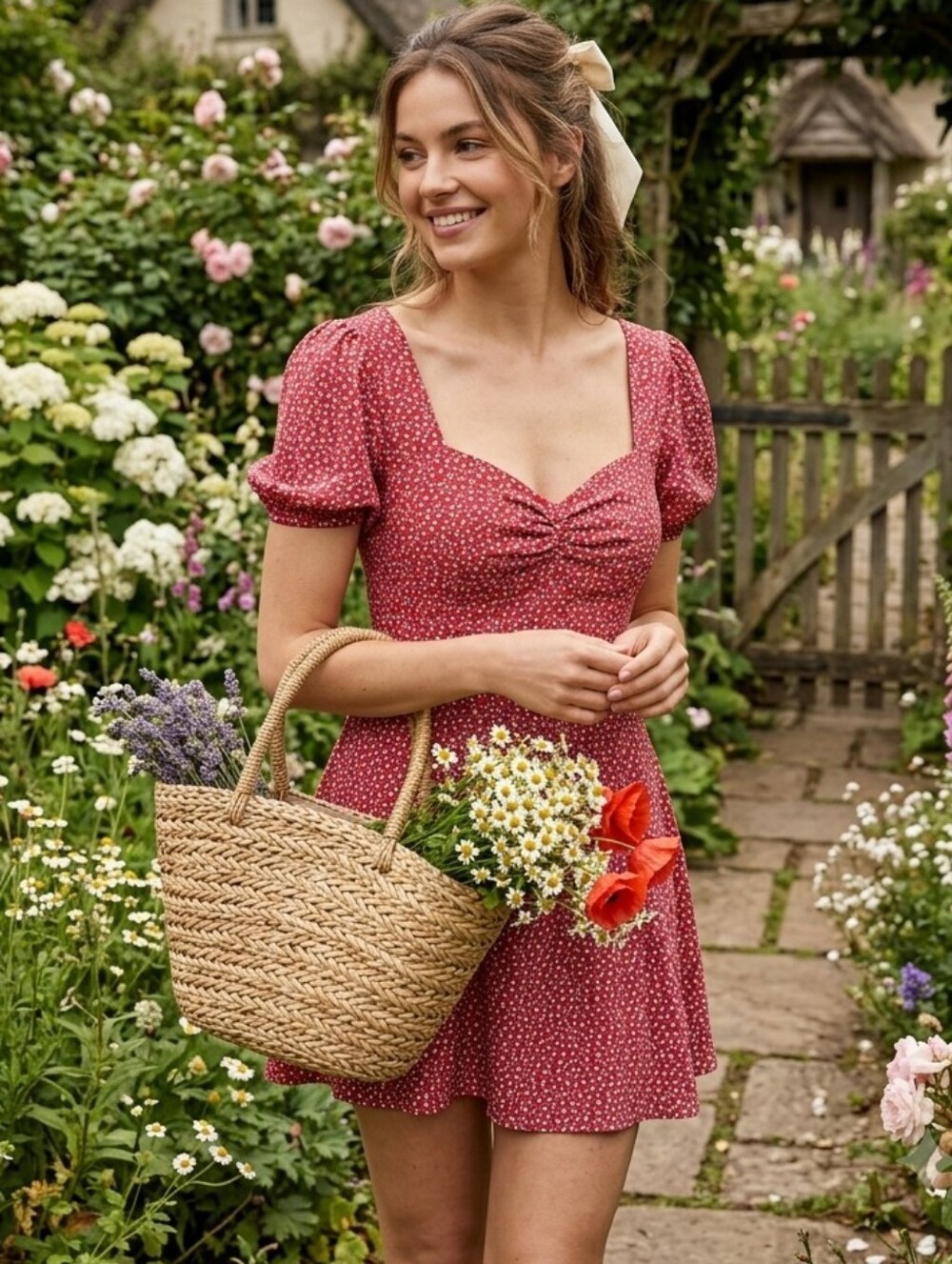 French Connection Poppy Floral Short Dress Womens Sz 8 Cottagecore Farmhouse